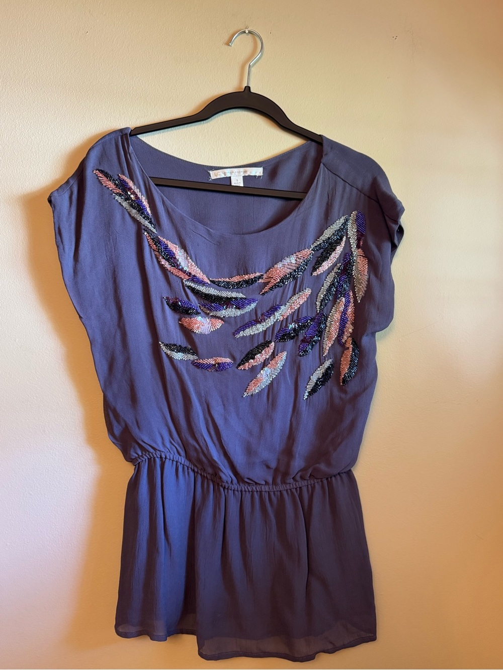 LC Lauren Conrad Top with Multicolor Sequin Leaf Accents